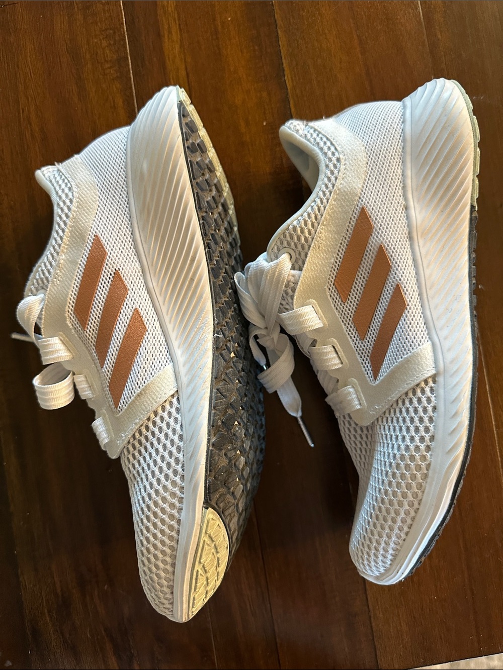 adidas White Mesh Sneakers with Metallic gold Stripes - Picture 5 of 7